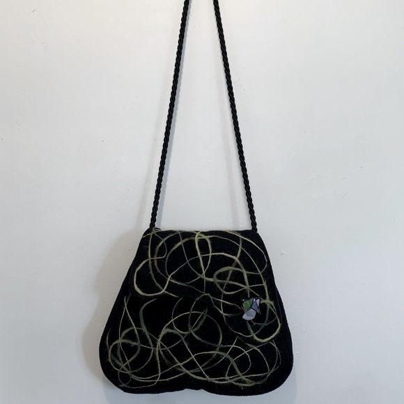 Handmade Wool Felt Embroidery Funky Crossbody Bag - Picture 2 of 11